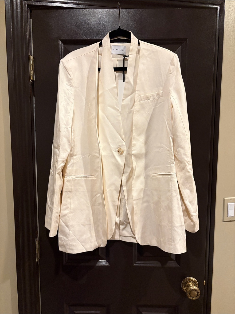 Lattelier Linen Cotton V-Neck Layered Blazer Cream Minimalist Basic